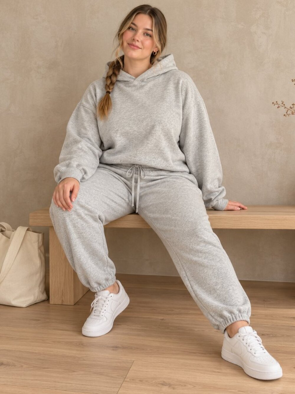 Fabletics Set Light Gray Jogger Pullover Sweatshirt Hoodie and Sweatpants XL
